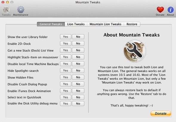 Tweak Mac OS X