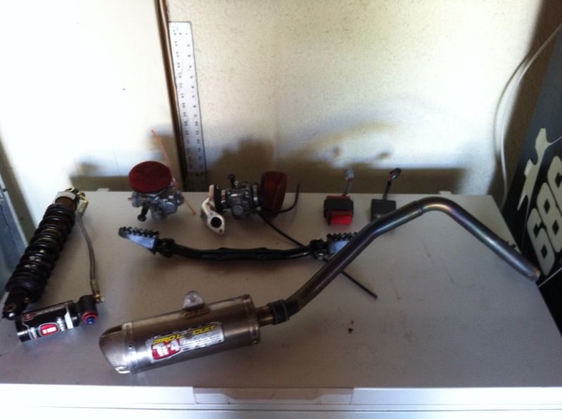 ktm 65 forks, f22 ishock LT, mikuni carbs, procircuit pipe, chp clutch