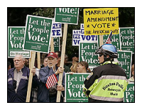 [Image: People protesting lack of marriage vote]