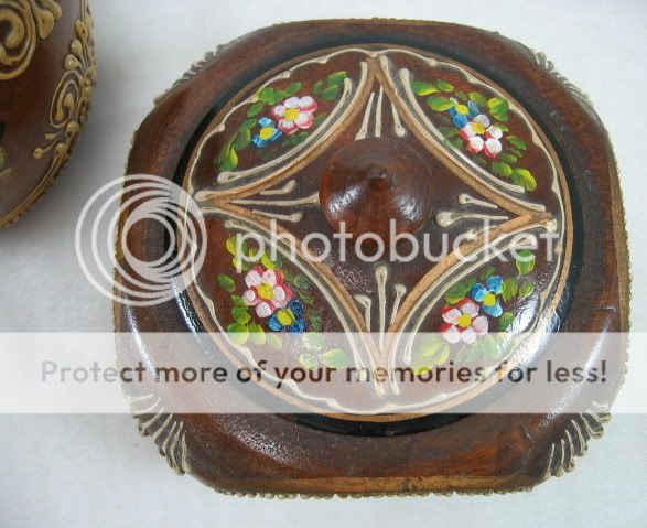 Vintage Fancy Spanish Hand Painted Wood Jewelry Ring Trinket Box 