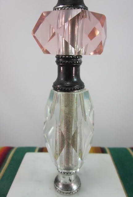 Vintage 1940s Cut Pink Crystal Marble Glass Table Lamp  