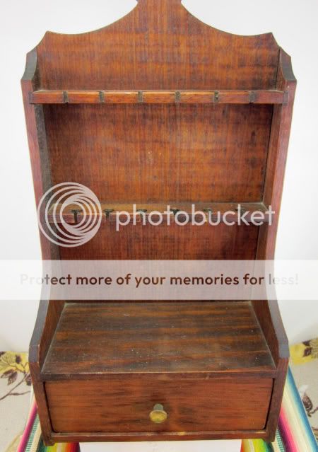   Rustic Country Spoon Display Rack Curio Shelf w Drawer Hardwood  